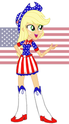 Size: 720x1280 | Tagged: safe, artist:tsundra, character:applejack, my little pony:equestria girls, amerijack, boots, clothing, cowboy hat, female, freckles, hat, patriotic, patriotism, shoes, simple background, skirt, solo, stetson, transparent background, united states