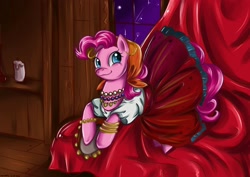 Size: 2092x1479 | Tagged: dead source, safe, artist:matrosha123, character:pinkie pie, candle, earring, gypsy pie, madame pinkie, musical instrument, romani, tambourine