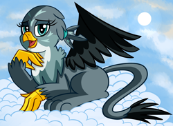 Size: 2592x1900 | Tagged: dead source, safe, artist:radek1212, character:gabby, species:griffon, episode:the fault in our cutie marks, g4, my little pony: friendship is magic, cloud, female, looking at you, sky, solo