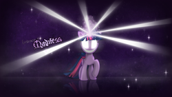 Size: 1920x1080 | Tagged: safe, artist:psyxofthoros, artist:summonneryuna, character:twilight sparkle, crazy face, faec, female, glowing eyes, glowing horn, insanity, looking at you, magic, reflection, solo, stars, twilight snapple, vector, wallpaper