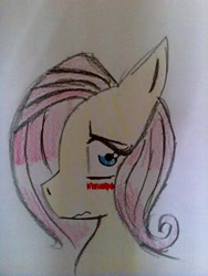 Size: 300x400 | Tagged: safe, artist:lawrencexviii, character:fluttershy, species:pony, blushing, bust, female, looking at you, mare, portrait, profile, solo, traditional art