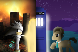 Size: 3952x2648 | Tagged: safe, artist:quasdar, artist:xxsilverthehedgehog, character:doctor whooves, character:time turner, species:pony, crossover, male, silver the hedgehog, sonic the hedgehog (series), stallion