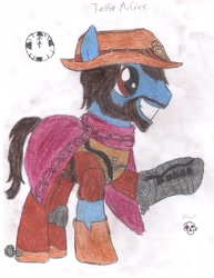 Size: 2550x3300 | Tagged: safe, artist:aridne, species:earth pony, species:pony, it's high noon, jesse mccree, overwatch, ponified, raised hoof, solo, traditional art