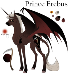 Size: 1200x1290 | Tagged: safe, artist:legally-psychotic, oc, oc only, oc:erebus, parent:princess luna, parents:canon x oc, species:alicorn, species:bat pony, species:classical unicorn, species:pony, species:unicorn, bat pony alicorn, bat wings, cloven hooves, edgy, leonine tail, male, offspring, parent:oc:hades, reference sheet, solo, stallion