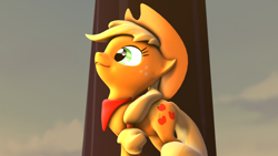 Size: 1920x1080 | Tagged: safe, artist:wiizzie, character:applejack, 3d, female, looking up, solo, tree