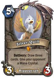 Size: 400x569 | Tagged: safe, artist:kwendynew, oc, oc only, oc:silver quill, species:hippogriff, birb, card, crossover, hearthstone, solo, trading card, trading card game, warcraft