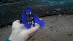 Size: 3328x1872 | Tagged: safe, artist:thelunagames, character:princess luna, 3d, cinema 4d, hand, in goliath's palm, irl, looking at you, micro, photo, ponies in real life, sai, solo focus