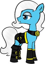 Size: 264x378 | Tagged: safe, artist:ficficponyfic, artist:minus, edit, oc, oc only, oc:sunshine sea, species:earth pony, species:pony, adult, clothing, collar, color edit, colored, colt quest, ear piercing, eyeshadow, female, gold, jewelry, leather, makeup, mare, pendant, piercing, simple background, solo, transparent background
