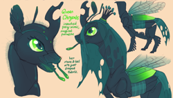 Size: 1280x725 | Tagged: safe, artist:jayrockin, character:queen chrysalis, species:changeling, changeling queen, female, fluffy, orange background, simple background, solo, tiny sapient ungulates