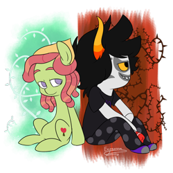 Size: 1000x1000 | Tagged: safe, artist:espeonna, character:tree hugger, species:earth pony, species:pony, crossover, duo, female, gamzee makara, homestuck, male, mare, the implications are horrible, troll (homestuck)