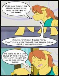Size: 5100x6600 | Tagged: safe, artist:etchpony, species:pegasus, species:pony, comic:international affairs, absurd resolution, clothing, comic, dialogue, explicit series, explicit source, saddle up 2: creature comforts, solo, warm front