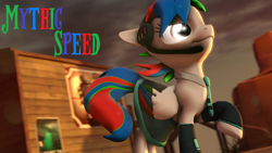 Size: 1920x1080 | Tagged: safe, artist:wiizzie, oc, oc only, oc:mythic speed, species:pegasus, species:pony, 3d, colored wings, female, mare, multicolored wings, raised hoof, solo