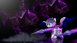 Size: 2560x1440 | Tagged: safe, artist:thelunagames, oc, oc only, oc:crystal moon, species:pegasus, species:pony, body markings, lance, magic, male, solo, spread wings, stallion, weapon, wings