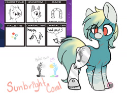 Size: 1400x1050 | Tagged: safe, artist:red_moonwolf, oc, oc only, oc:sunbright coral, species:earth pony, species:pony, amputee, pony randomizer challenge, prosthetic limb, prosthetics, scar, simple background, solo, white background