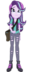 Size: 580x1375 | Tagged: safe, artist:sunsetshimmer333, character:starlight glimmer, equestria girls:mirror magic, g4, my little pony: equestria girls, my little pony:equestria girls, spoiler:eqg specials, beanie, clothing, cute, female, handbag, hat, pants, simple background, solo, torn clothes, transparent background, vector, vest, watch