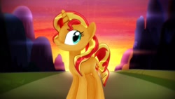 Size: 3840x2160 | Tagged: safe, artist:equmoria, character:sunset shimmer, species:pony, 3d, female, mmd, solo, sunset