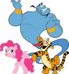 Size: 1710x1813 | Tagged: safe, artist:conthauberger, character:pinkie pie, species:pony, crossover, genie, sidekick, tigger