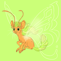 Size: 935x935 | Tagged: safe, artist:jayrockin, species:breezies, ethereal wings, finger hooves, green background, simple background, solo, tiny sapient ungulates, whiskers