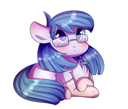 Size: 1801x1531 | Tagged: safe, artist:soundwavepie, oc, oc only, species:pony, :c, blushing, chest fluff, clothing, colored pupils, female, fluffy, frown, glasses, heart eyes, mare, ponyloaf, shoulder fluff, simple background, socks, solo, transparent background, wingding eyes