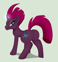 Size: 964x1021 | Tagged: safe, artist:mysweetstomach, character:tempest shadow, species:pony, my little pony: the movie (2017), broken horn, commander, featureless crotch, female, gray background, no armor, plot, simple background, smiling, solo, tempass