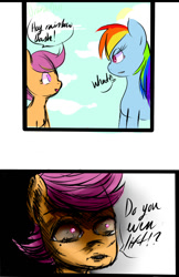 Size: 550x850 | Tagged: safe, artist:pipomanager-mimmi, character:rainbow dash, character:scootaloo, species:pony, comic, do you even lift, meme