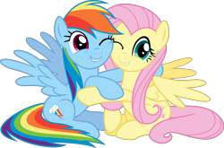 Size: 6000x3968 | Tagged: safe, artist:vulthuryol00, character:fluttershy, character:rainbow dash, species:pony, episode:fame and misfortune, g4, my little pony: friendship is magic, .svg available, cute, dashabetes, flawless, friendshipping, high res, hug, one eye closed, shyabetes, simple background, transparent background, vector