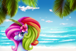 Size: 1020x690 | Tagged: safe, artist:equmoria, character:rainbow dash (g3), species:pony, g3, g3.5, beach, female, g3betes, ocean, solo, water