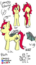 Size: 720x1280 | Tagged: safe, artist:gamer-shy, oc, oc only, oc:gamershy yellowstar, species:bat pony, species:pony, front view, height, male, palette, probably forgot tags, rear view, reference sheet, side view, solo, stallion, wings