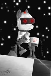 Size: 735x1087 | Tagged: safe, artist:sergeant16bit, 80s, accessory, crossover, digital, glowing eyes, laser, nintendo, nintendo entertainment system, painting, r.o.b., robot, robotic operating buddy, solo, stars