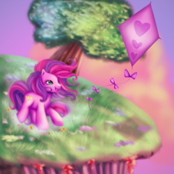 Size: 2048x2048 | Tagged: safe, artist:equmoria, character:sky wishes, g3, female, g3betes, kite, solo, tree