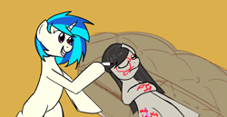 Size: 1280x658 | Tagged: safe, artist:jade meteor, character:dj pon-3, character:octavia melody, character:vinyl scratch, ship:scratchtavia, body writing, doodle, female, glasses, lesbian, prank, shipping, sleeping, writing