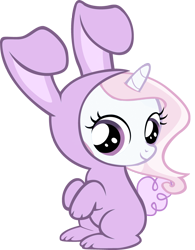 Size: 1000x1285 | Tagged: safe, artist:cool77778, character:fleur-de-lis, species:pony, species:unicorn, bipedal, bunny costume, clothing, cute, female, filly, fleurabetes, looking at you, simple background, sitting, smiling, solo, transparent background, vector, younger