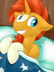 Size: 1536x2048 | Tagged: safe, artist:gamijack, character:sunburst, adorkable, bed, cute, dork, male, missing accessory, no glasses, solo, sunbetes