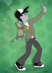 Size: 1750x2450 | Tagged: safe, artist:wintaura, oc, oc only, oc:silver lining, my little pony:equestria girls, cellphone, clothing, commission, digital art, hat, male, otter, paintbrush, phone, selfie, shoes, show accurate, simple background, smiley face, smiling, solo