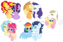 Size: 1024x674 | Tagged: safe, artist:fioweress, character:applejack, character:bulk biceps, character:fluttershy, character:pinkie pie, character:princess skystar, character:rainbow dash, character:rarity, character:soarin', character:sunset shimmer, character:twilight sparkle, character:twilight sparkle (alicorn), species:alicorn, species:classical hippogriff, species:hippogriff, species:pony, ship:flutterbulk, ship:rarijack, ship:skypie, ship:soarindash, ship:sunsetsparkle, my little pony: the movie (2017), female, lesbian, male, shipping, simple background, straight, transparent background