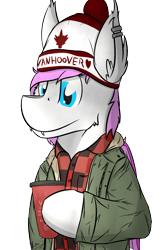 Size: 1251x1872 | Tagged: safe, artist:kamithepony, oc, oc only, species:bat pony, bat pony oc, beanie, canadian, clothing, coffee, hat, hoof hold, plaid, shirt, simple background, solo, transparent background, vanhoover