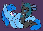 Size: 144x106 | Tagged: safe, artist:graytr, oc, oc only, oc:flowheart, oc:synch, female, goo pony, original species, picture for breezies, snuggling