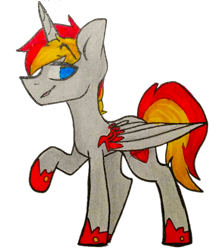 Size: 656x763 | Tagged: safe, artist:rubydeluxe, edit, oc, oc only, oc:rd, species:alicorn, species:pony, alicorn oc, male, raised hoof, simple background, solo, traditional art, transparent background
