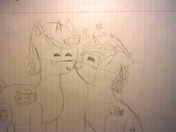 Size: 640x480 | Tagged: safe, artist:rubydeluxe, oc, oc only, oc:holly dance, oc:rd, species:alicorn, species:pony, alicorn oc, female, hdxrd, heart, lined paper, male, oc x oc, shipping, sketch, straight, traditional art, wip