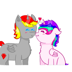 Size: 800x800 | Tagged: safe, alternate version, artist:holly dance, artist:rubydeluxe, oc, oc only, oc:holly dance, oc:rd, species:alicorn, species:pony, alicorn oc, blushing, boop, chest fluff, cutie mark, digital art, ear fluff, female, heart, horn, love, male, neck fluff, noseboop, nuzzling, oc x oc, shipping, simple background, straight, transparent, transparent background, wings