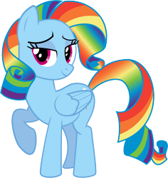 Size: 6095x6451 | Tagged: safe, artist:lazypixel, character:rainbow dash, absurd resolution, alternate hairstyle, female, hilarious in hindsight, lidded eyes, looking at you, mane swap, rainbow fash, raised hoof, simple background, smiling, solo, transparent background, vector