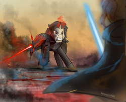Size: 3000x2432 | Tagged: safe, artist:batonya12561, species:pony, spoiler:star wars, spoilers for another series, crossguard lightsaber, crossover, kylo ren, lightsaber, luke skywalker, ponified, star wars, star wars: the last jedi, weapon