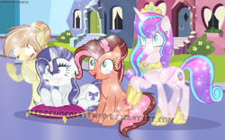 Size: 1024x639 | Tagged: safe, artist:sleppchocolatemlp, base used, character:princess flurry heart, oc, oc:butterfly weights, oc:cheese cupcake, oc:deina, parent:bulk biceps, parent:cheese sandwich, parent:fancypants, parent:fluttershy, parent:pinkie pie, parent:rarity, parents:cheesepie, parents:flutterbulk, parents:raripants, species:crystal pony, species:earth pony, species:pegasus, species:pony, crystallized, female, mare, offspring, older, older flurry heart