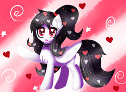 Size: 2600x1900 | Tagged: safe, artist:sweethearts11, oc, oc only, oc:dark jill, species:pegasus, species:pony, abstract background, big wings, choker, dog lip, female, heart eyes, looking at you, mare, solo, spiked choker, wingding eyes, wings