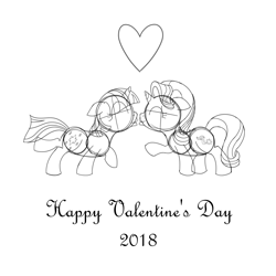 Size: 3600x3600 | Tagged: safe, artist:tsitra, character:starlight glimmer, character:twilight sparkle, ship:twistarlight, female, holiday, lesbian, monochrome, shipping, sketch, valentine's day