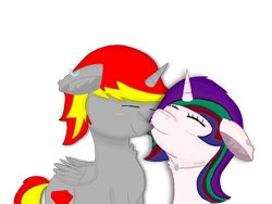 Size: 2048x1536 | Tagged: safe, artist:rubydeluxe, derpibooru original, oc, oc only, oc:holly dance, oc:rd, species:alicorn, species:pony, alicorn oc, blushing, cutie mark, ear fluff, ear piercing, female, horn, jewelry, male, neck fluff, necklace, piercing, shipping, simple background, smiling, straight, transparent background, wings