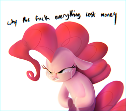 Size: 3000x2647 | Tagged: safe, artist:hattsy, artist:starkdust, character:pinkie pie, species:earth pony, species:pony, angry, chromatic aberration, collaboration, crying, dialogue, female, floppy ears, high res, mare, meme, memories, ponified, simple background, solo, teary eyes, vulgar, white background