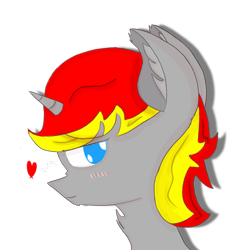 Size: 768x768 | Tagged: safe, artist:rubydeluxe, derpibooru original, oc, oc only, oc:rd, species:alicorn, species:pony, alicorn oc, blushing, digital art, ear fluff, heart, horn, looking at you, male, neck fluff, shading, simple background, smiling, solo, transparent background