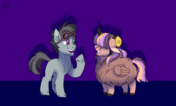 Size: 1300x780 | Tagged: safe, artist:hateful-minds, oc, oc only, oc:love letter, oc:pferdinand, parent:prince rutherford, parent:twilight sparkle, parents:twiford, species:pony, blank flank, colt, duo, female, goggles, heterochromia, interspecies offspring, male, offspring, yakony