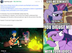 Size: 2784x2048 | Tagged: safe, artist:ro994, edit, edited screencap, screencap, character:flash sentry, character:twilight sparkle, character:twilight sparkle (alicorn), character:twilight sparkle (scitwi), species:alicorn, species:eqg human, species:pony, species:unicorn, ship:flashlight, episode:school daze, equestria girls:legend of everfree, g4, my little pony: equestria girls, my little pony: friendship is magic, my little pony:equestria girls, campfire, clothing, converse, faec, female, floppy ears, glowing horn, golden oaks library, google plus, guitar, image macro, impact font, magic, male, mare, meme, misspelling, petition, pillow, reaction image, sciflash, shipping, shoes, singing, sneakers, straight, stupidity, tissue, watermark